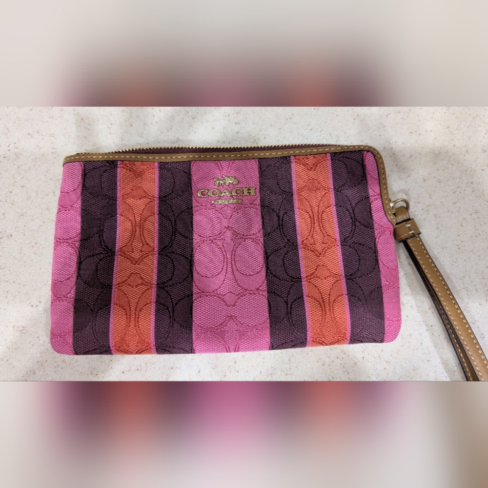 Coach Pink and Orange Striped Clutch